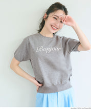 Elegant embroidered LOGO round neck short-sleeved sweater