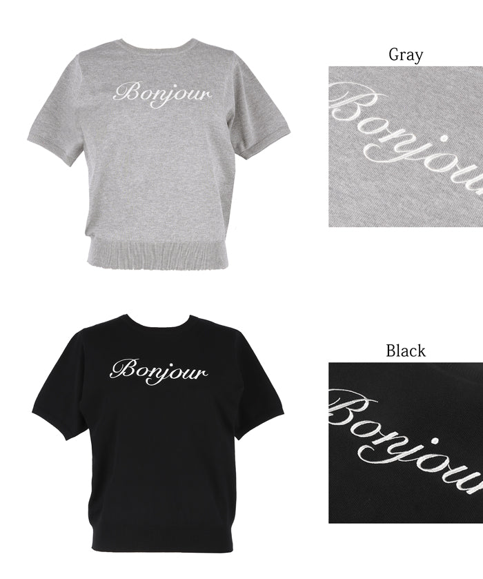 Elegant embroidered LOGO round neck short-sleeved sweater