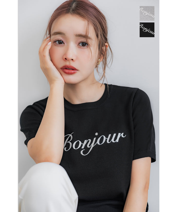 Elegant embroidered LOGO round neck short-sleeved sweater