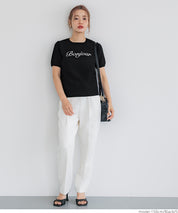 Elegant embroidered LOGO round neck short-sleeved sweater