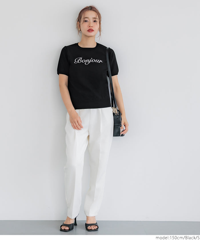 Elegant embroidered LOGO round neck short-sleeved sweater