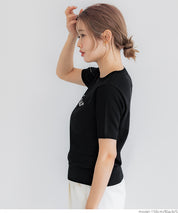 Elegant embroidered LOGO round neck short-sleeved sweater