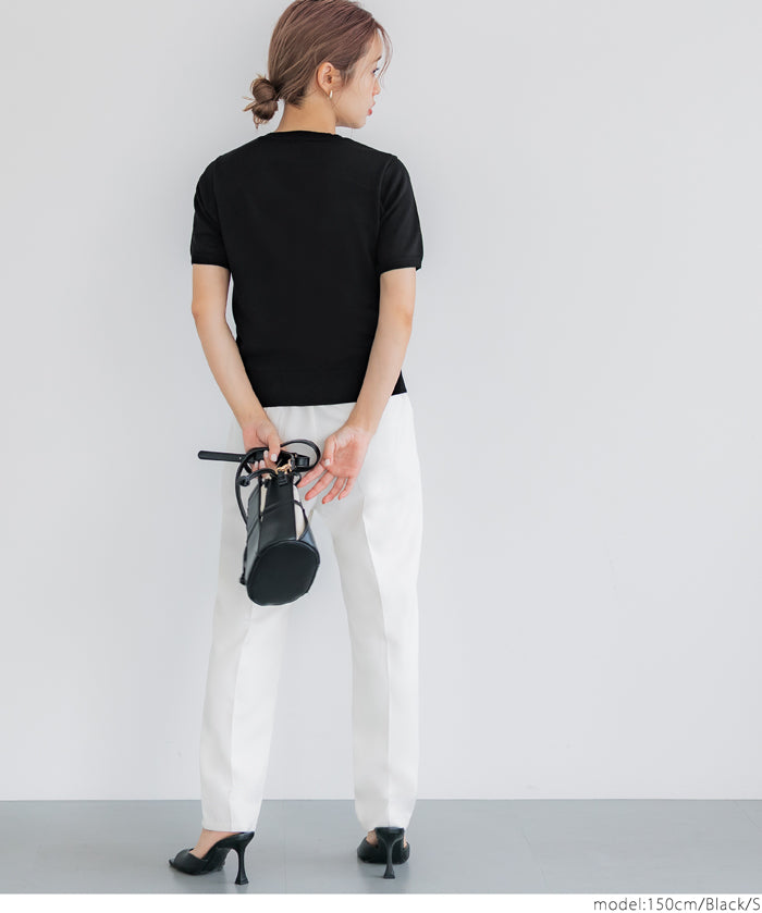 Elegant embroidered LOGO round neck short-sleeved sweater