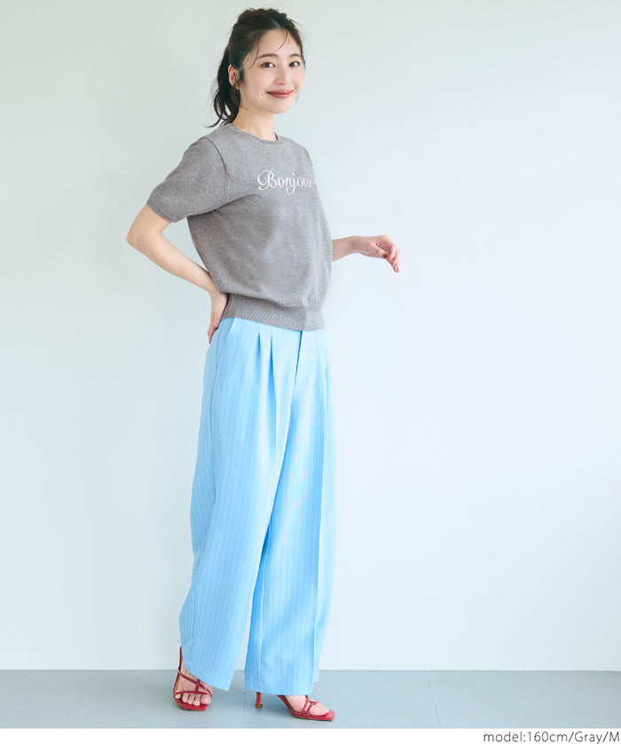 Elegant embroidered LOGO round neck short-sleeved sweater