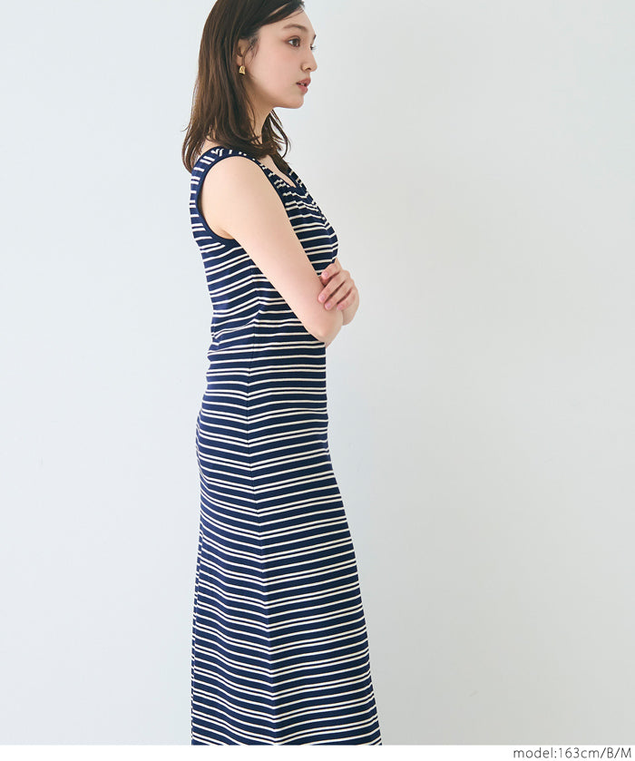 Slim-fit striped sleeveless knitted casual dress