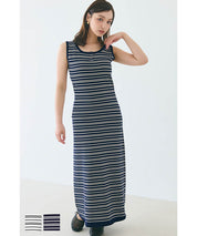 Slim-fit striped sleeveless knitted casual dress