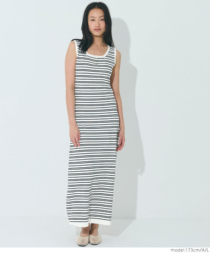 Slim-fit striped sleeveless knitted casual dress