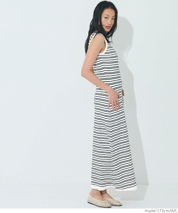 Slim-fit striped sleeveless knitted casual dress