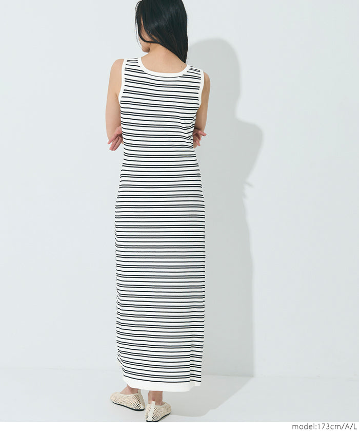 Slim-fit striped sleeveless knitted casual dress