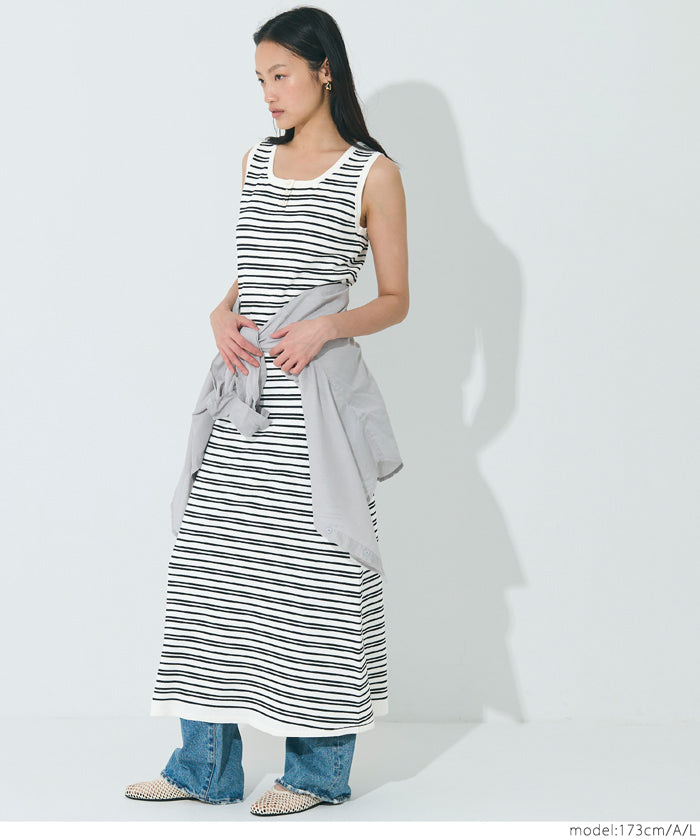 Slim-fit striped sleeveless knitted casual dress