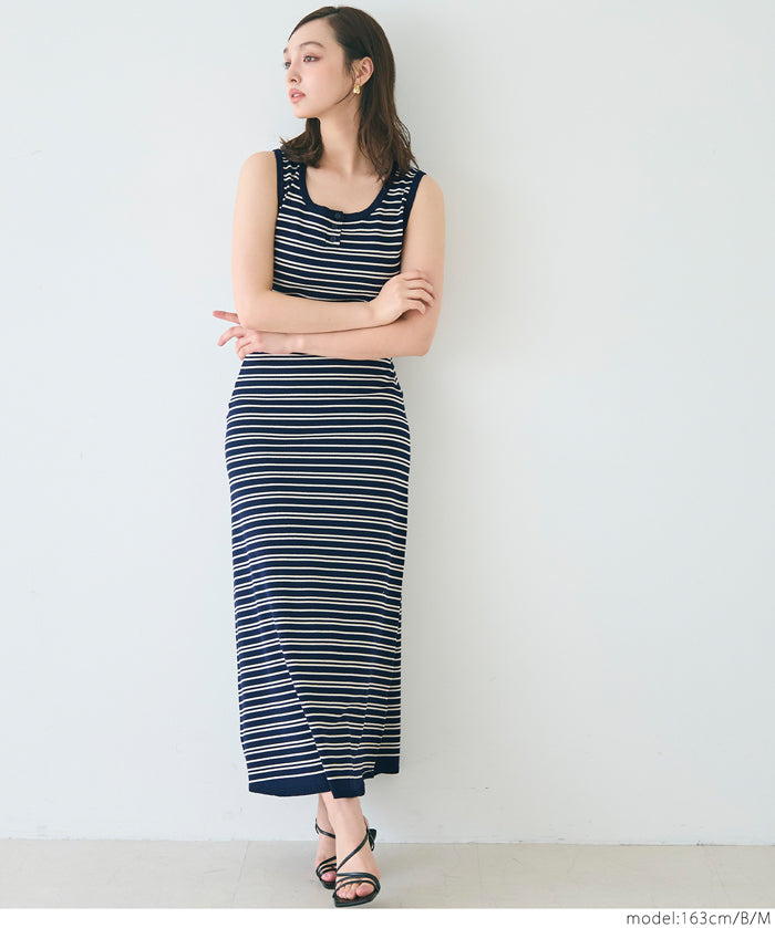 Slim-fit striped sleeveless knitted casual dress