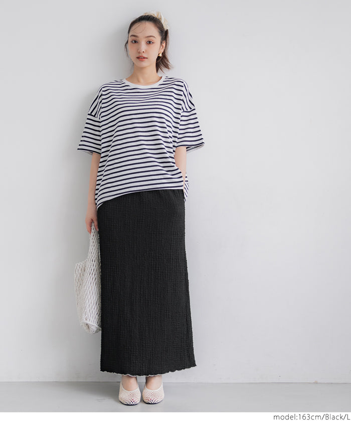 Elastic Willow Textured Straight Maxi Skirt