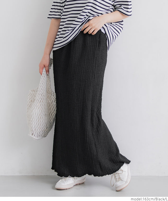Elastic Willow Textured Straight Maxi Skirt