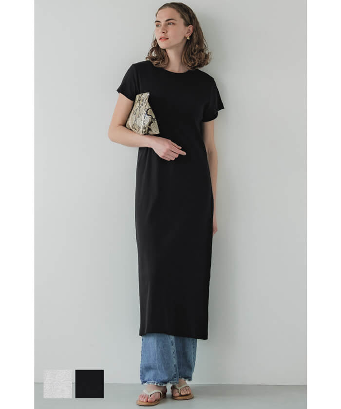 Ribbed short-sleeved casual maxi dress