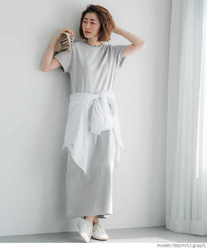 Ribbed short-sleeved casual maxi dress