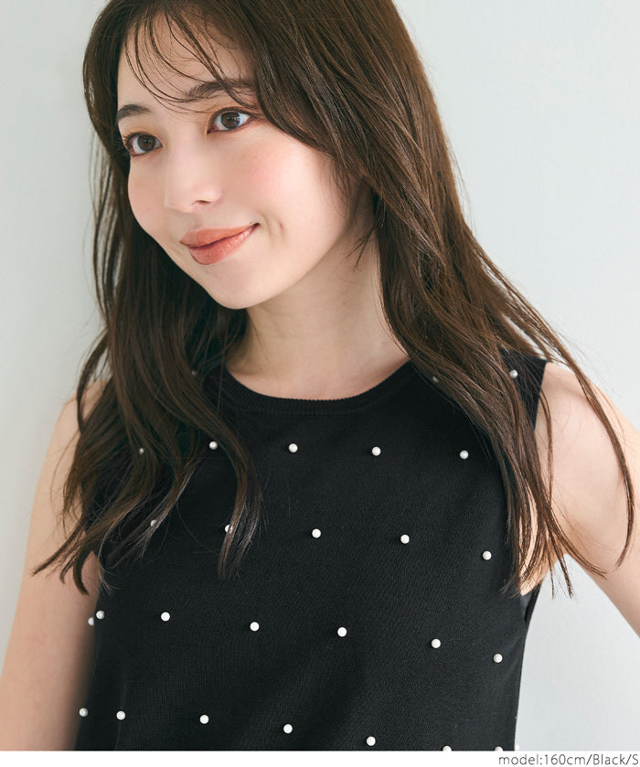 Temperamental commuting pearl knitted vest sweater