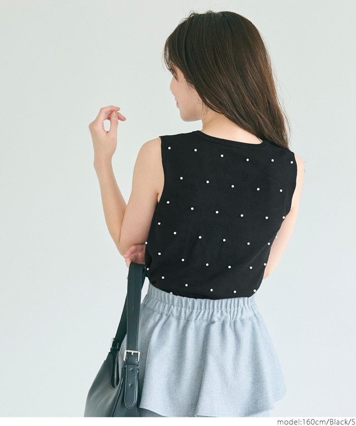 Temperamental commuting pearl knitted vest sweater