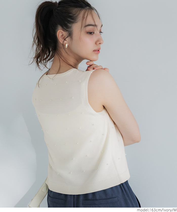 Temperamental commuting pearl knitted vest sweater