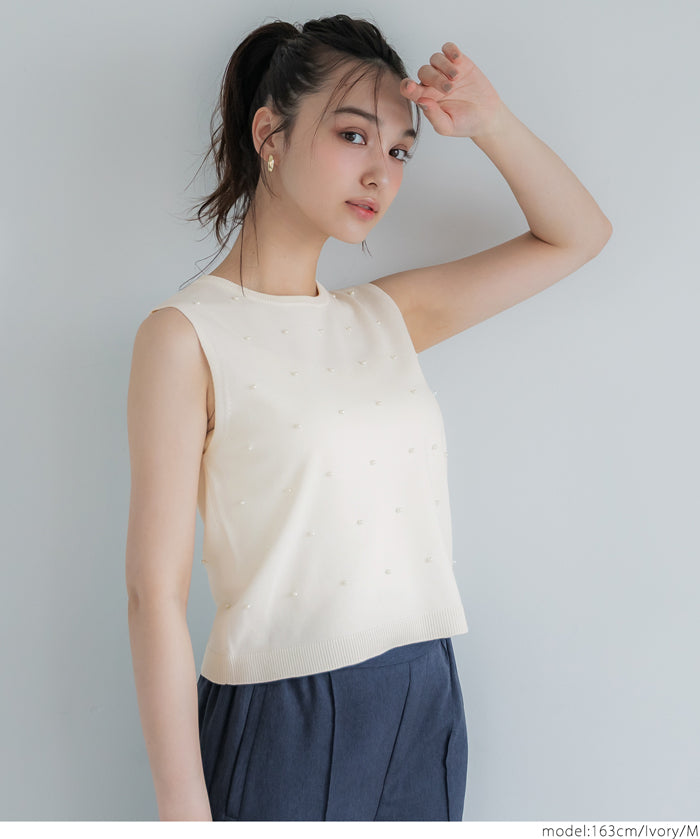 Temperamental commuting pearl knitted vest sweater