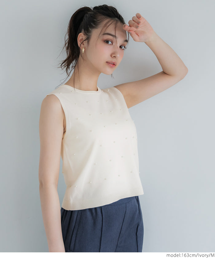 Temperamental commuting pearl knitted vest sweater