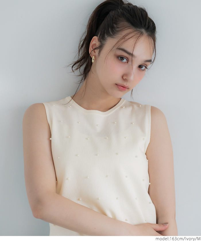 Temperamental commuting pearl knitted vest sweater