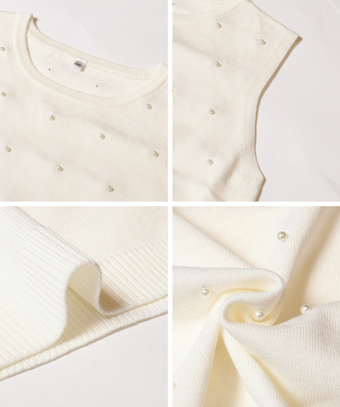 Temperamental commuting pearl knitted vest sweater