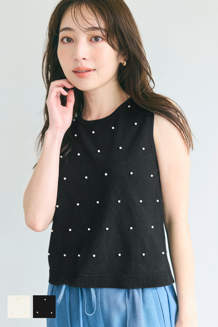 Temperamental commuting pearl knitted vest sweater