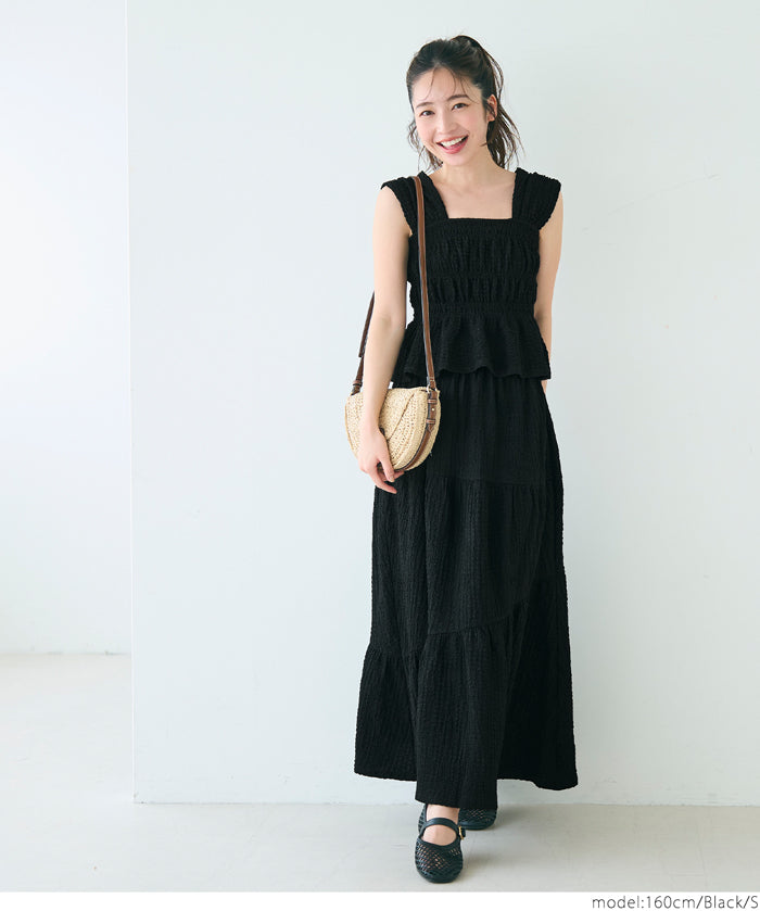 【Matchable】Textured Pleated Sleeveless Top with Ruffle Details