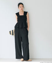 【Matchable】Textured Pleated Sleeveless Top with Ruffle Details