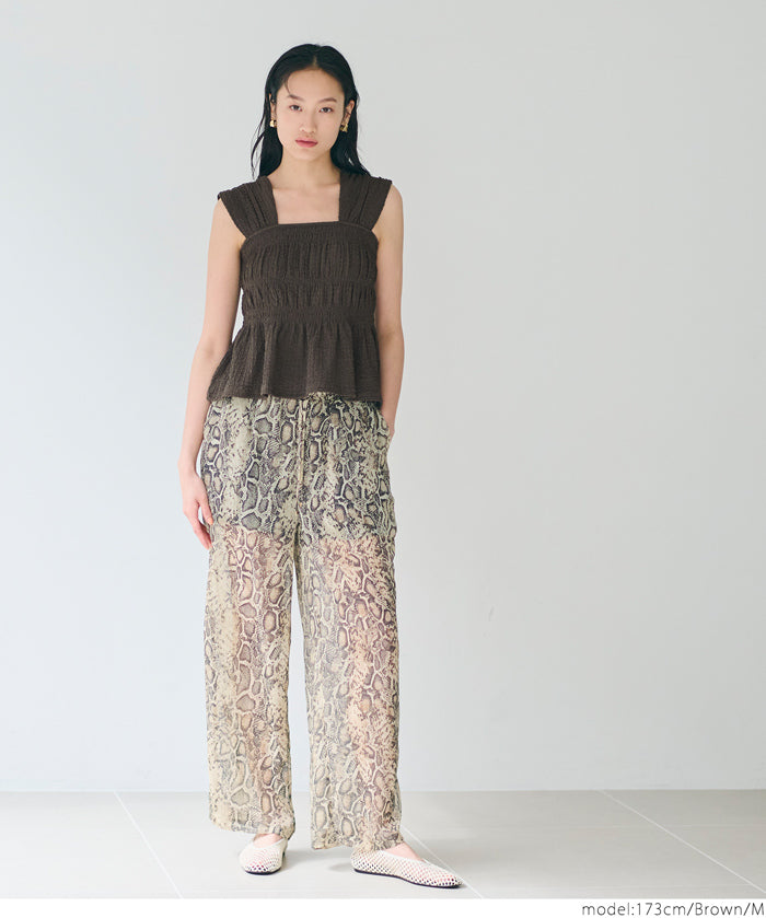 【Matchable】Textured Pleated Sleeveless Top with Ruffle Details