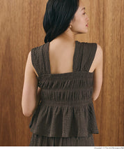 【Matchable】Textured Pleated Sleeveless Top with Ruffle Details
