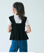 【Matchable】Textured Pleated Sleeveless Top with Ruffle Details