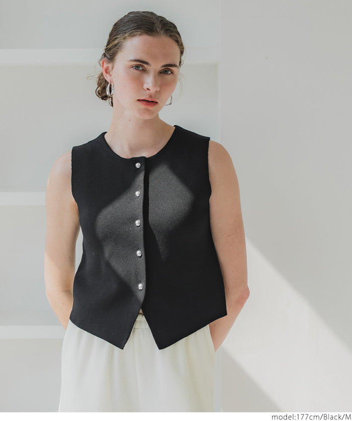 Simple Temperament Gold Button Knitted Vest