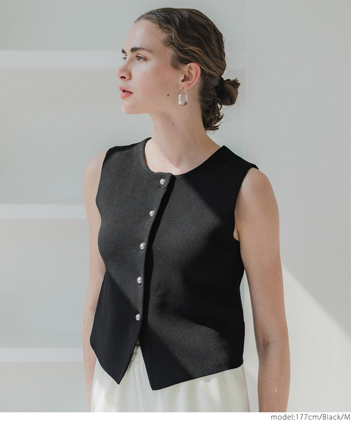 Simple Temperament Gold Button Knitted Vest