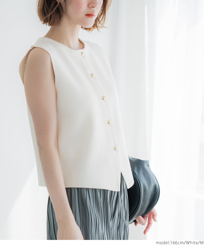 Simple Temperament Gold Button Knitted Vest