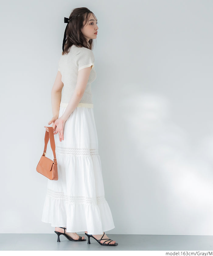 Cropped striped short-sleeved knit top