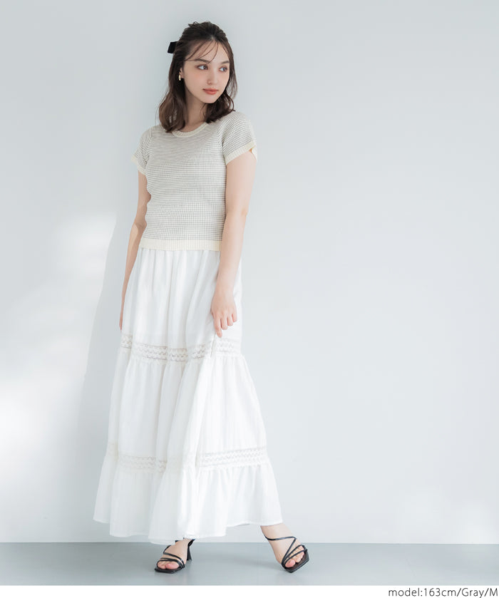 Cropped striped short-sleeved knit top