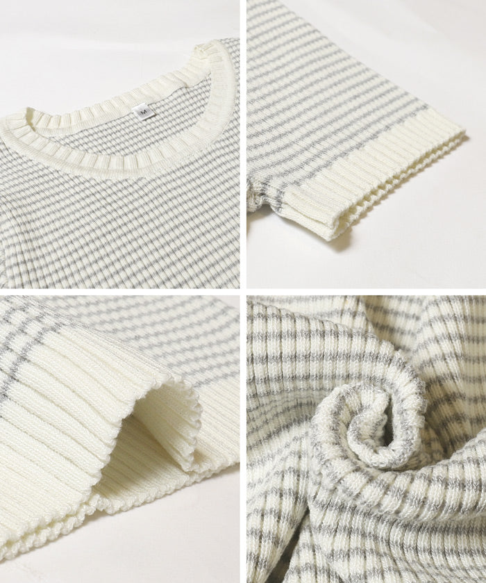 Cropped striped short-sleeved knit top