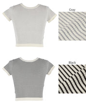 Cropped striped short-sleeved knit top