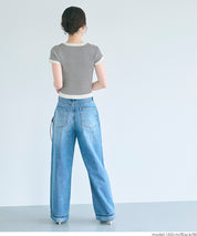 Cropped striped short-sleeved knit top