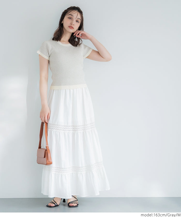 Cropped striped short-sleeved knit top