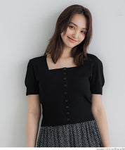 Cool and sweet square neck short-sleeved knitted cardigan