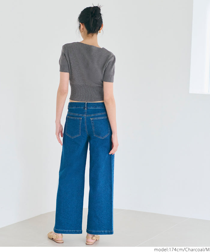 Cool and sweet square neck short-sleeved knitted cardigan