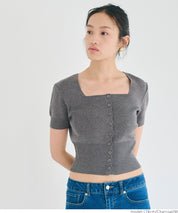 Cool and sweet square neck short-sleeved knitted cardigan