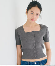 Cool and sweet square neck short-sleeved knitted cardigan
