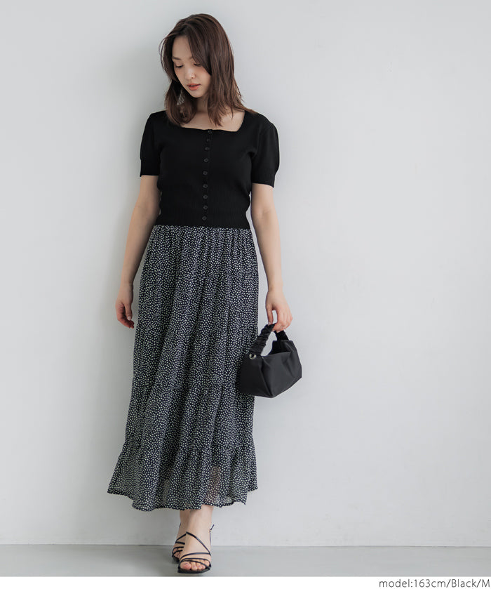 Cool and sweet square neck short-sleeved knitted cardigan