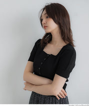 Cool and sweet square neck short-sleeved knitted cardigan