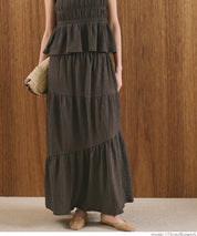 【Matchable】Textured wrinkled Asymmetrical Tiered Skirt