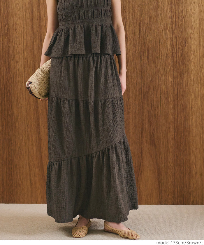 【Matchable】Textured wrinkled Asymmetrical Tiered Skirt