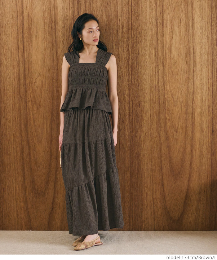 【Matchable】Textured wrinkled Asymmetrical Tiered Skirt